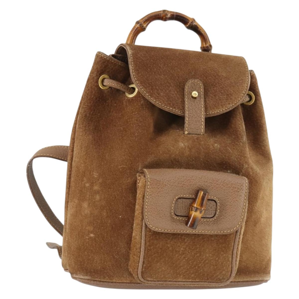 GUCCI Bamboo Backpack Suede Brown Gold 003 1956 0030 Auth SW2078