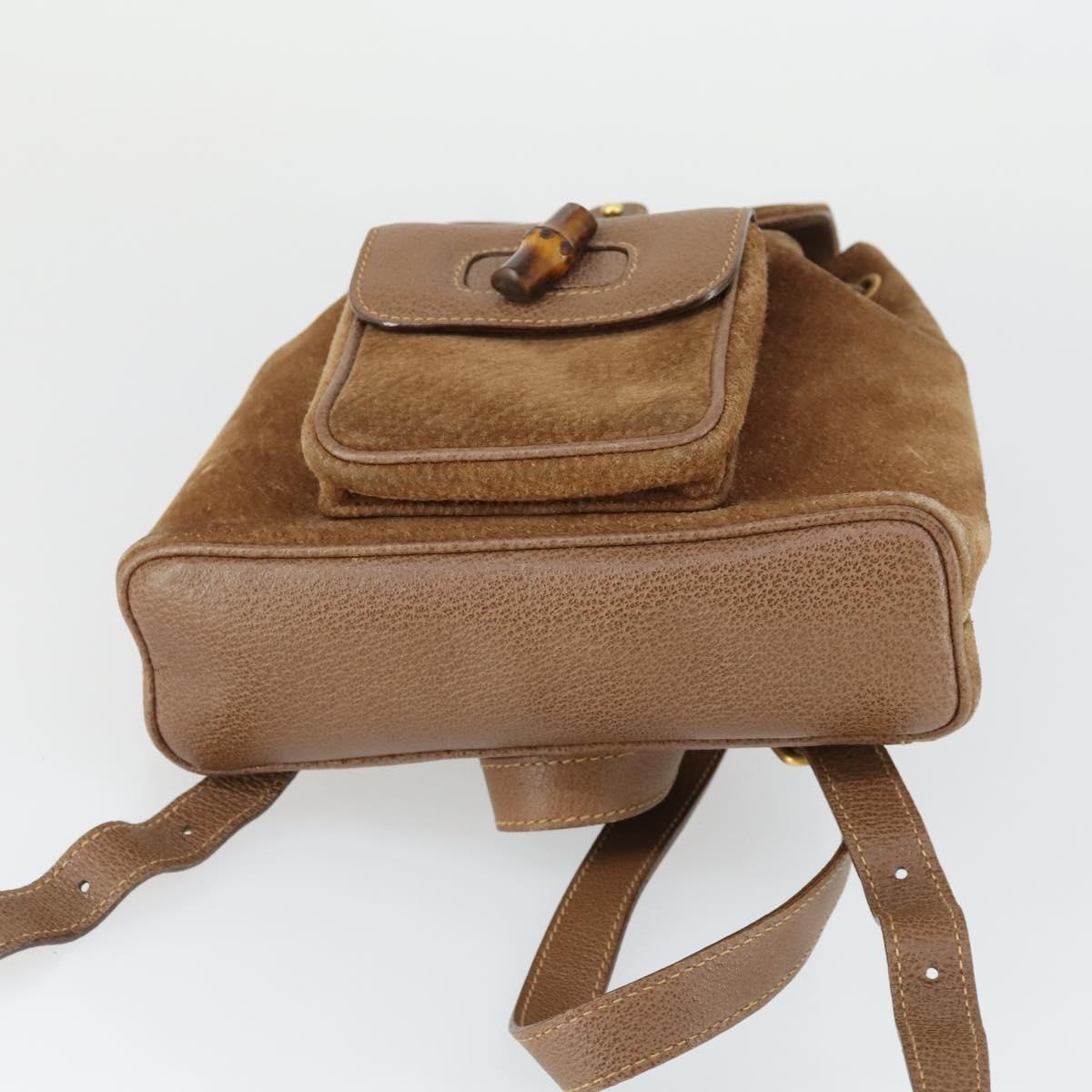 GUCCI Bamboo Backpack Suede Brown Gold 003 1956 0030 Auth SW2078