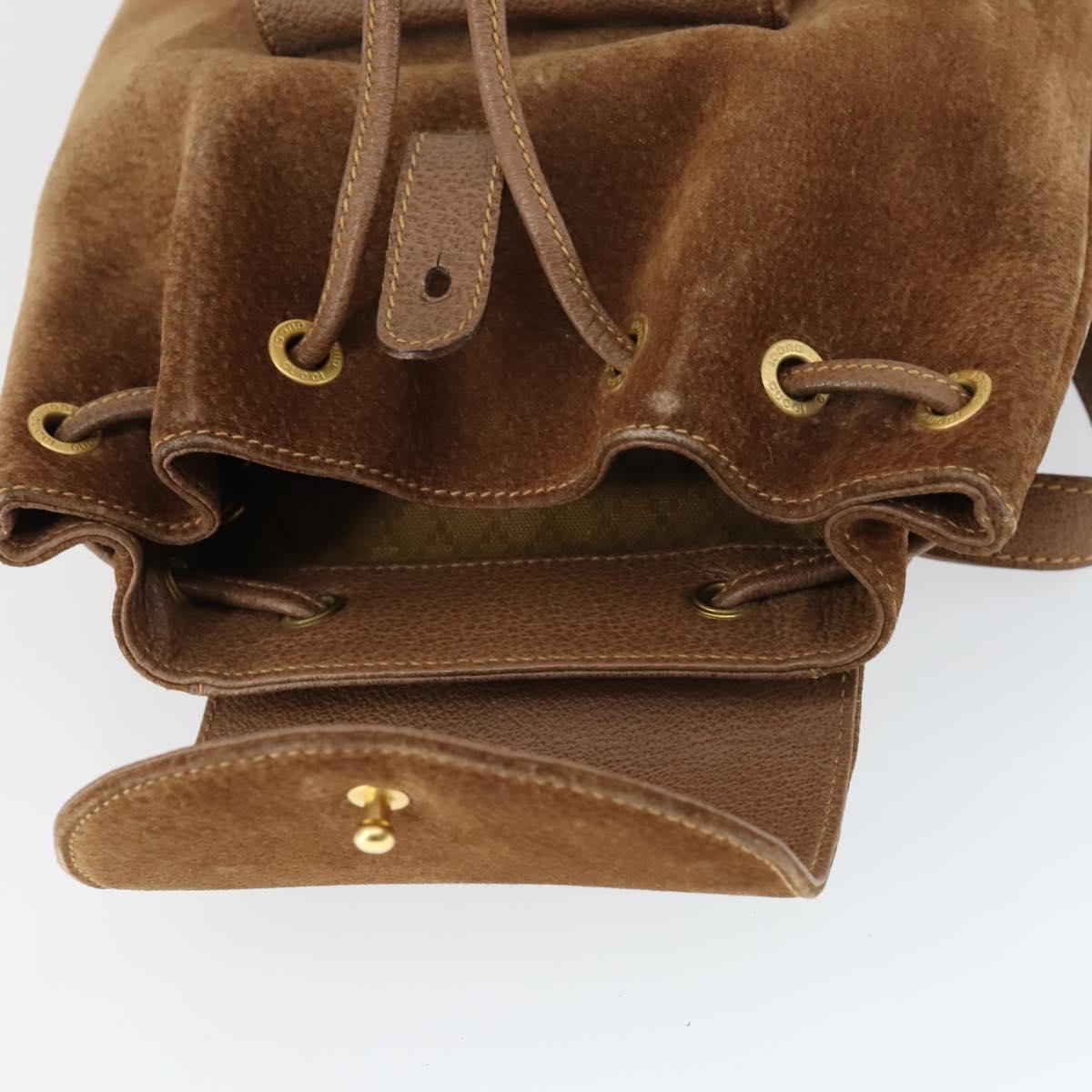 GUCCI Bamboo Backpack Suede Brown Gold 003 1956 0030 Auth SW2078