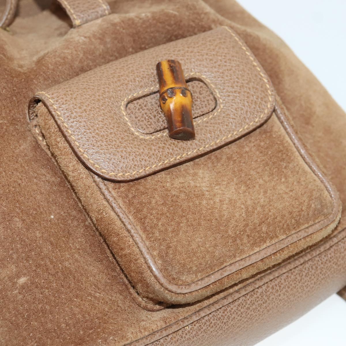 GUCCI Bamboo Backpack Suede Brown Gold 003 1956 0030 Auth SW2078