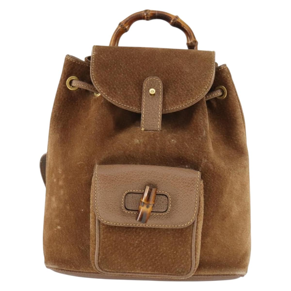 GUCCI Bamboo Backpack Suede Brown Gold 003 1956 0030 Auth SW2078