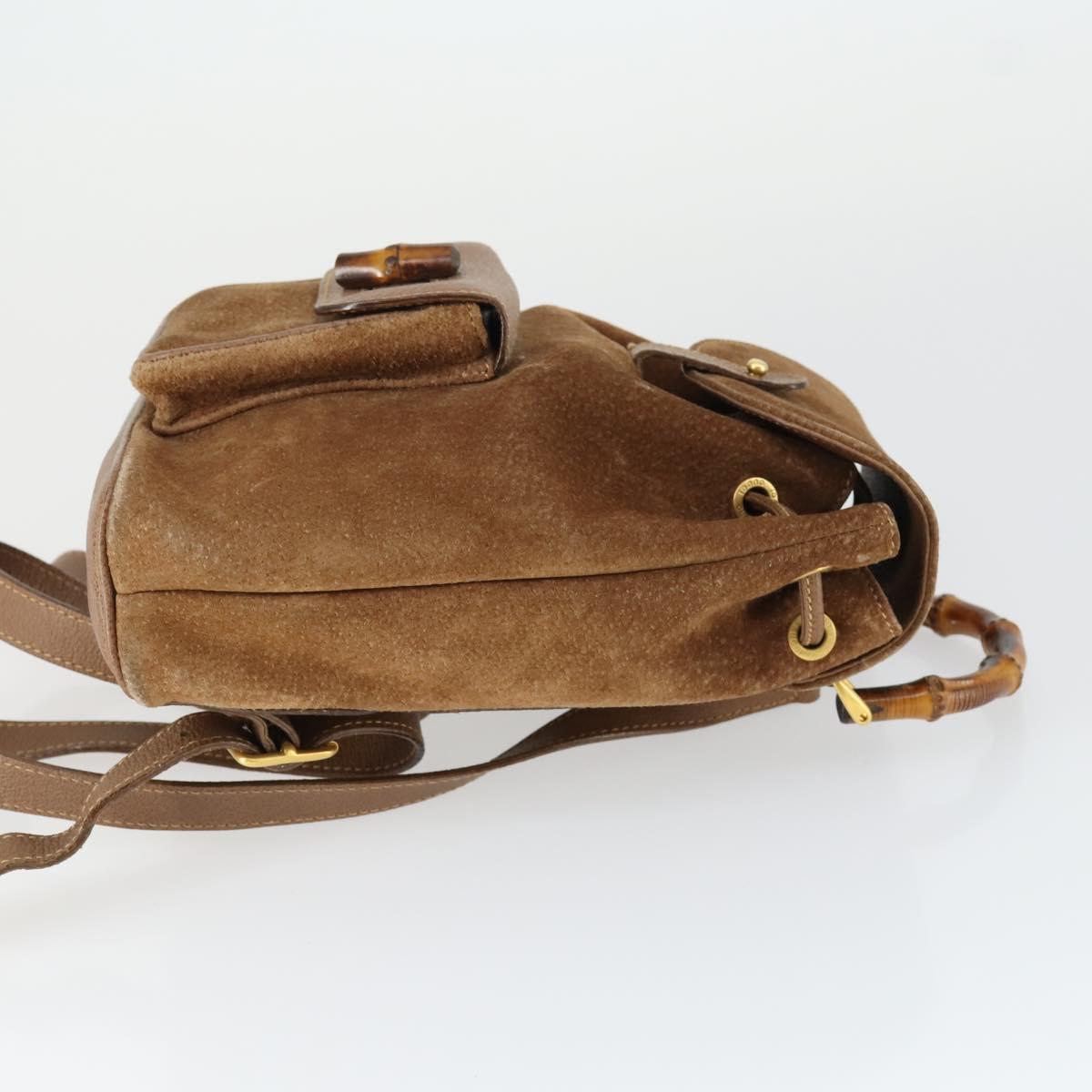 GUCCI Bamboo Backpack Suede Brown Gold 003 1956 0030 Auth SW2078