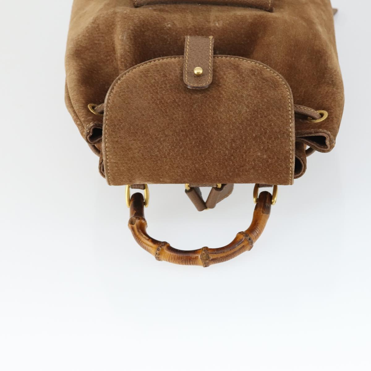 GUCCI Bamboo Backpack Suede Brown Gold 003 1956 0030 Auth SW2078
