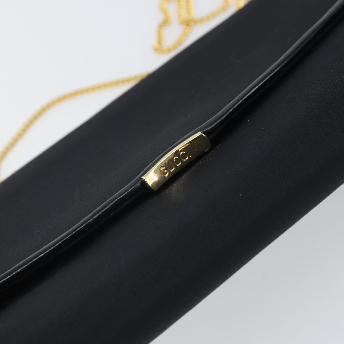 GUCCI Chain Shoulder Bag Nylon Black Gold Auth SW2080