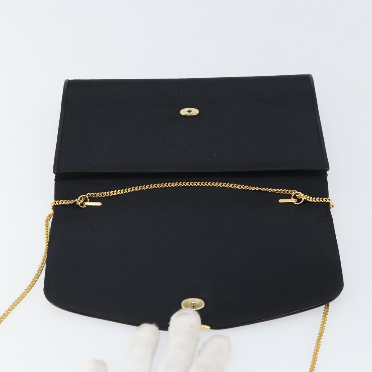 GUCCI Chain Shoulder Bag Nylon Black Gold Auth SW2080