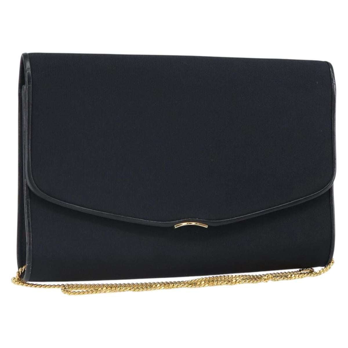 GUCCI Chain Shoulder Bag Nylon Black Gold Auth SW2080