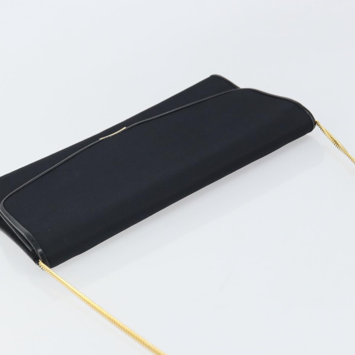 GUCCI Chain Shoulder Bag Nylon Black Gold Auth SW2080