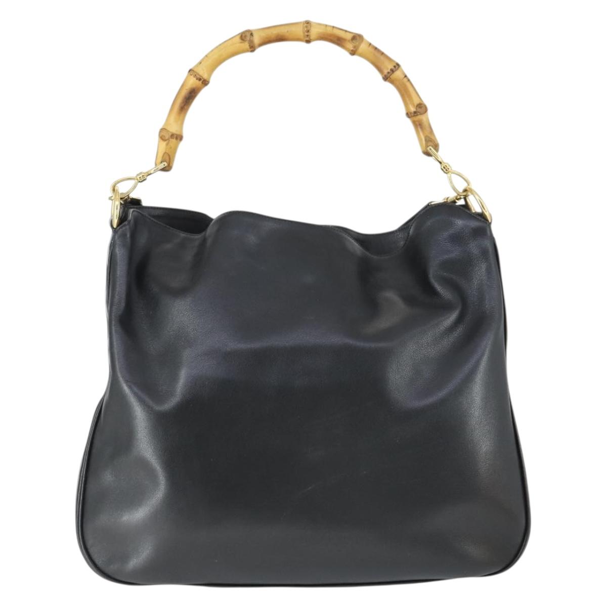 GUCCI Bamboo Shoulder Bag Leather 2way Black Gold 001 0166 1577 Auth SW2082