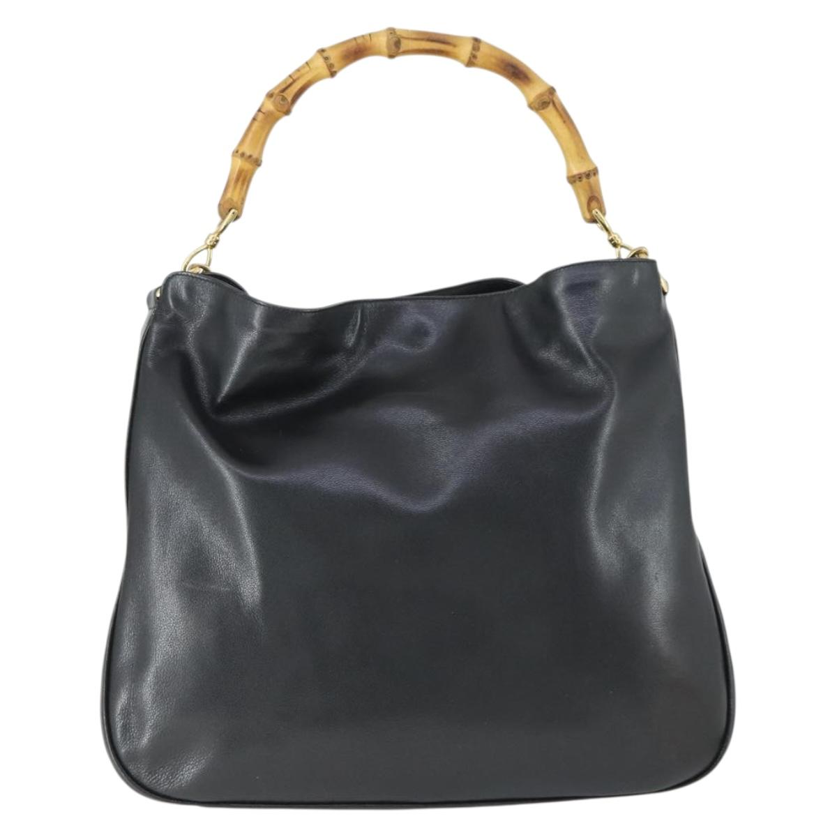 GUCCI Bamboo Shoulder Bag Leather 2way Black Gold 001 0166 1577 Auth SW2082