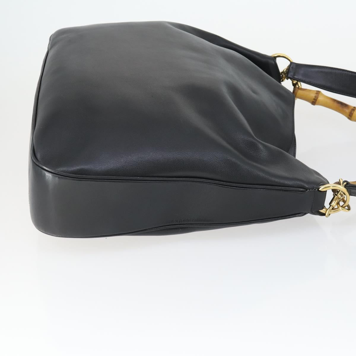 GUCCI Bamboo Shoulder Bag Leather 2way Black Gold 001 0166 1577 Auth SW2082