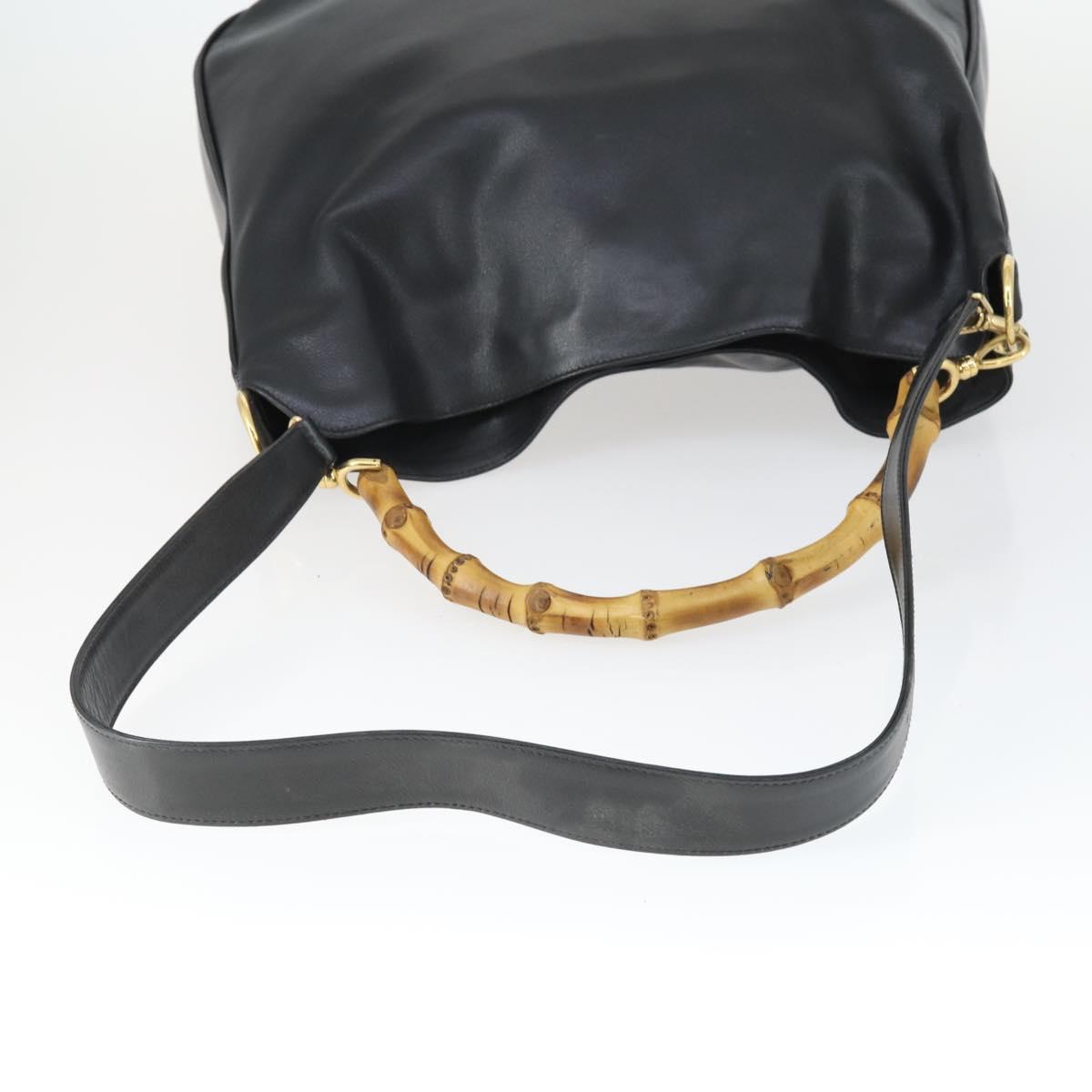 GUCCI Bamboo Shoulder Bag Leather 2way Black Gold 001 0166 1577 Auth SW2082