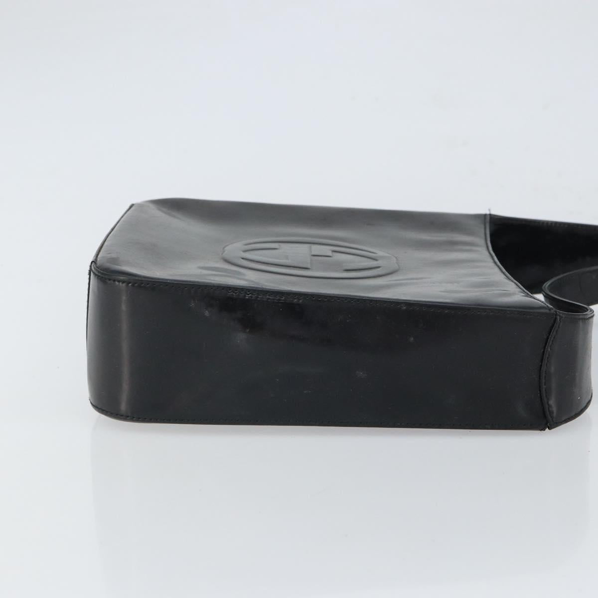 GUCCI Shoulder Bag Enamel Black 000 0506 Auth SW2083