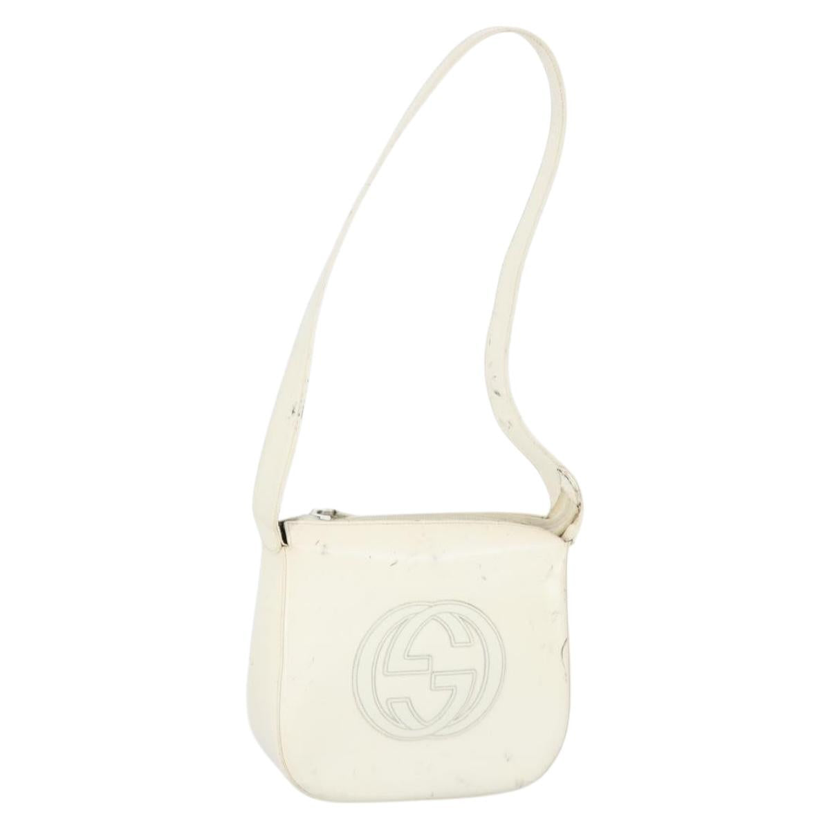 GUCCI Shoulder Bag Patent leather White Silver 007 3184 0250 Auth SW2084