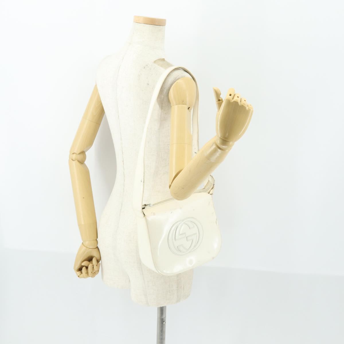 GUCCI Shoulder Bag Patent leather White Silver 007 3184 0250 Auth SW2084