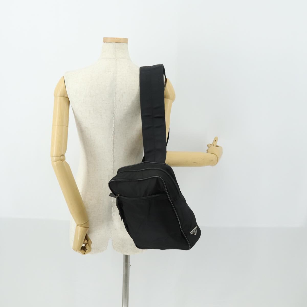 PRADA Shoulder Bag Nylon Black Silver Auth SW2087