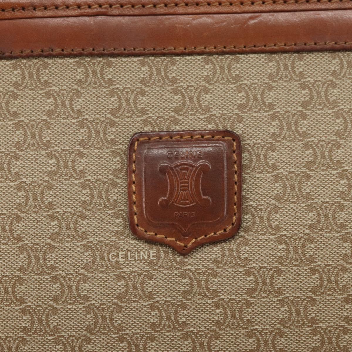 CELINE Macadam Canvas Clutch Bag PVC Beige Gold Auth SW2093