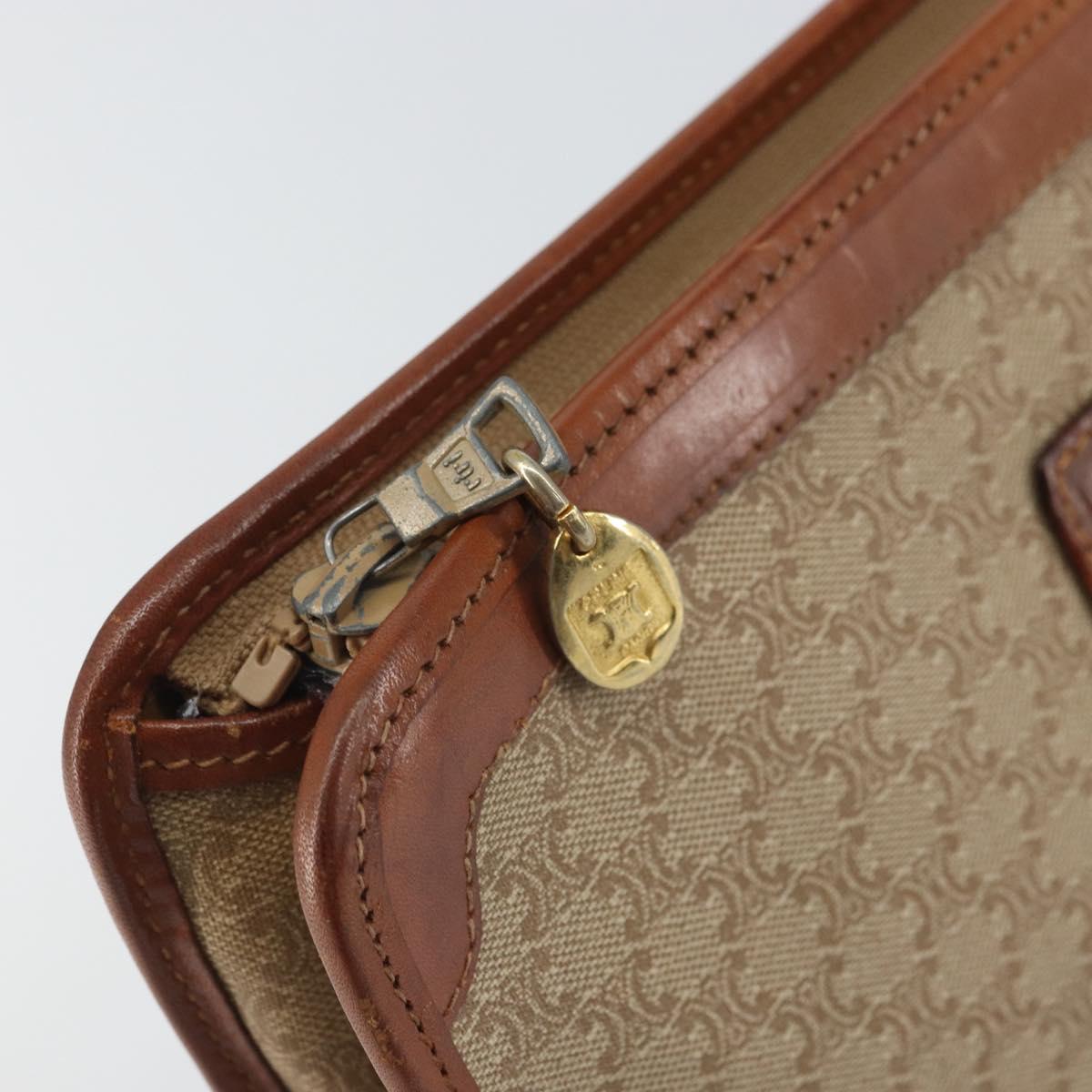 CELINE Macadam Canvas Clutch Bag PVC Beige Gold Auth SW2093