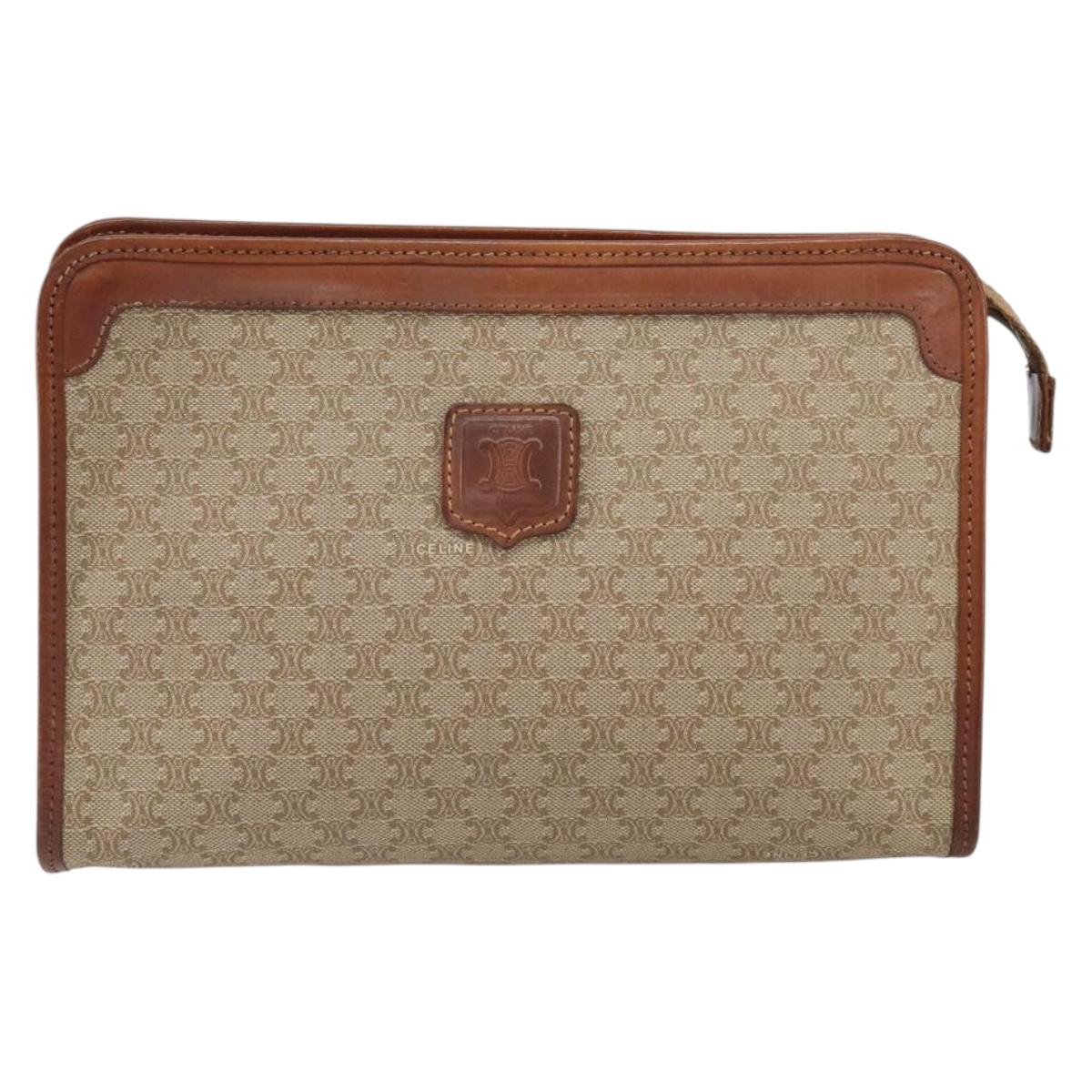 CELINE Macadam Canvas Clutch Bag PVC Beige Gold Auth SW2093