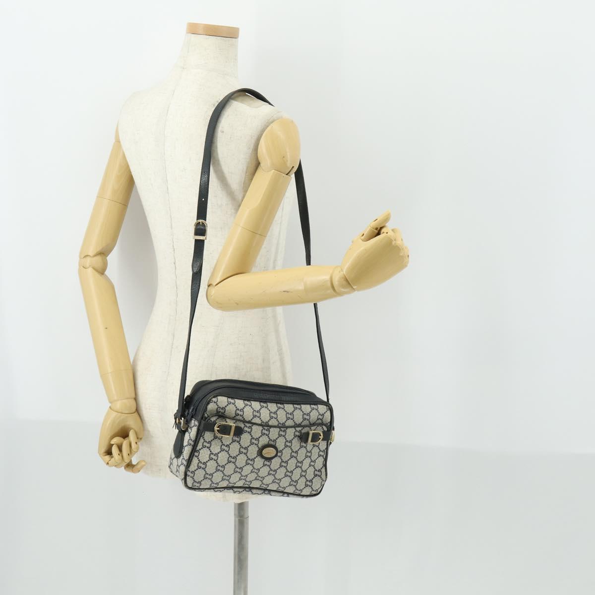 GUCCI GG Plus Supreme Shoulder Bag PVC Navy Gold Auth SW2094