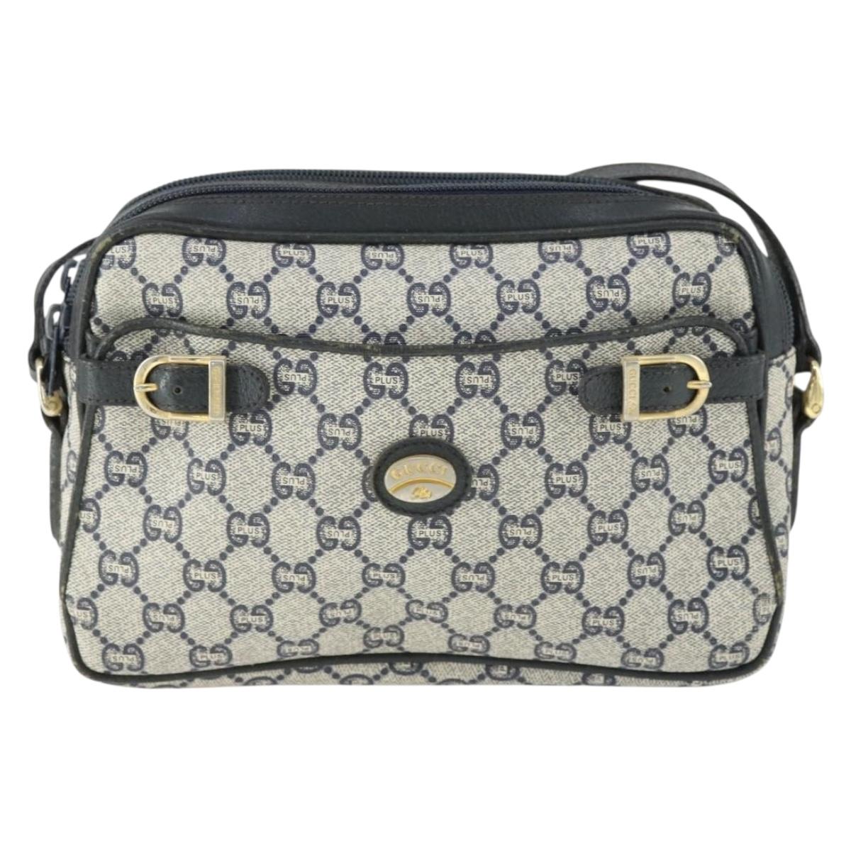 GUCCI GG Plus Supreme Shoulder Bag PVC Navy Gold Auth SW2094