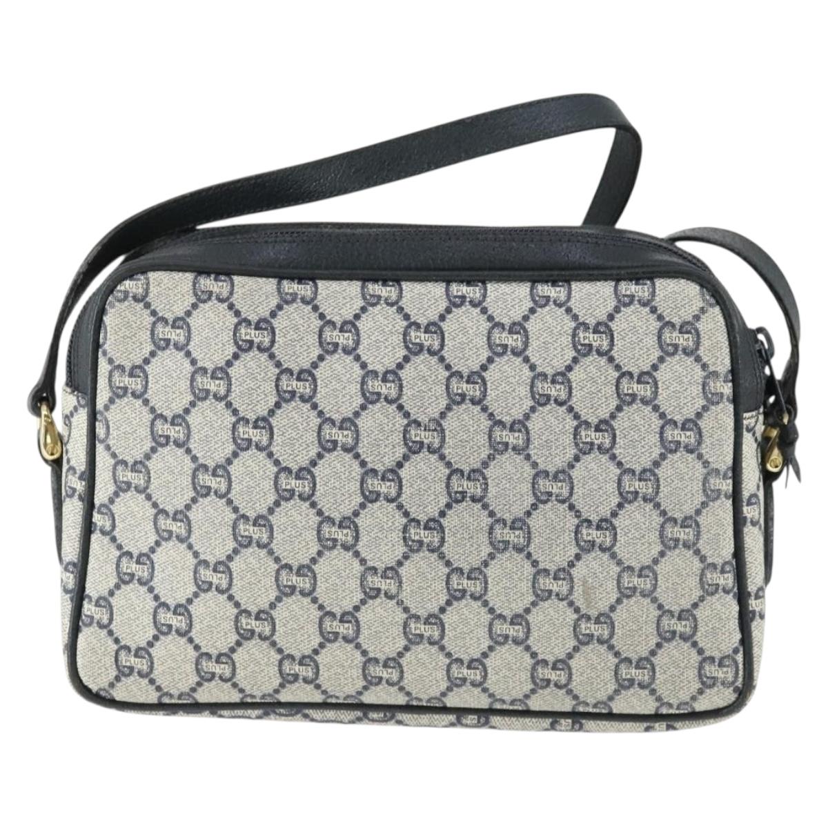GUCCI GG Plus Supreme Shoulder Bag PVC Navy Gold Auth SW2094