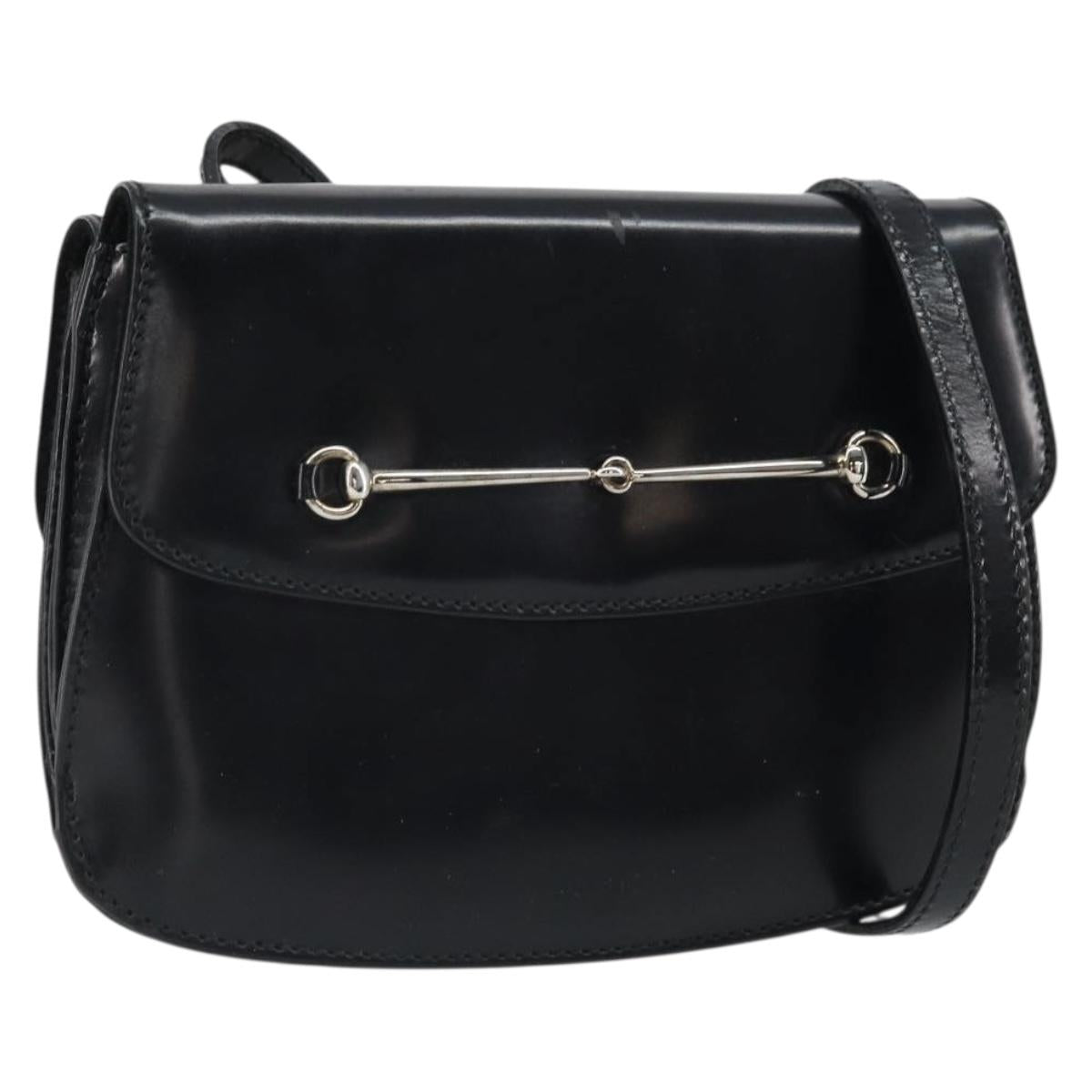 GUCCI Shoulder Bag Patent leather Black Silver Auth SW2095
