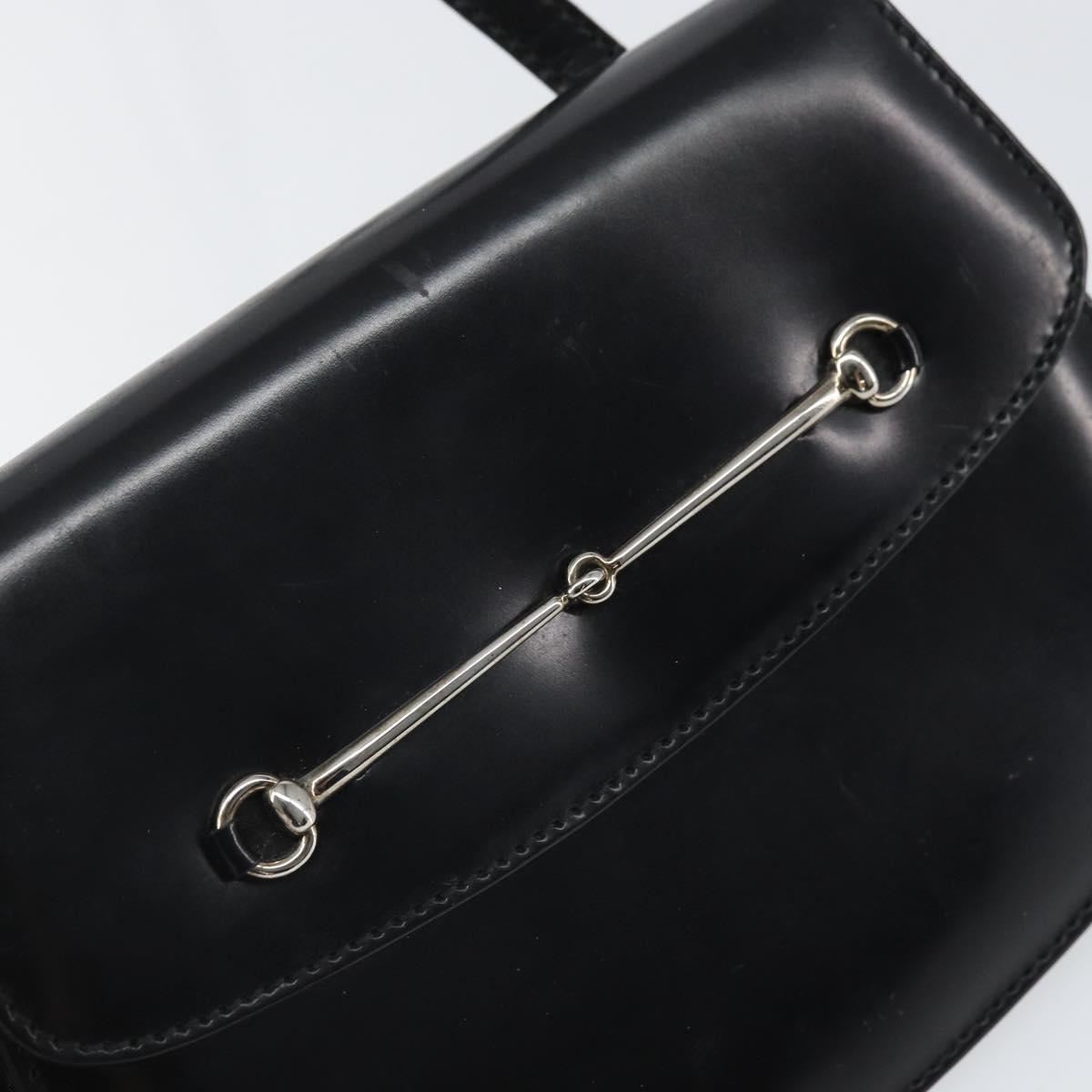GUCCI Shoulder Bag Patent leather Black Silver Auth SW2095