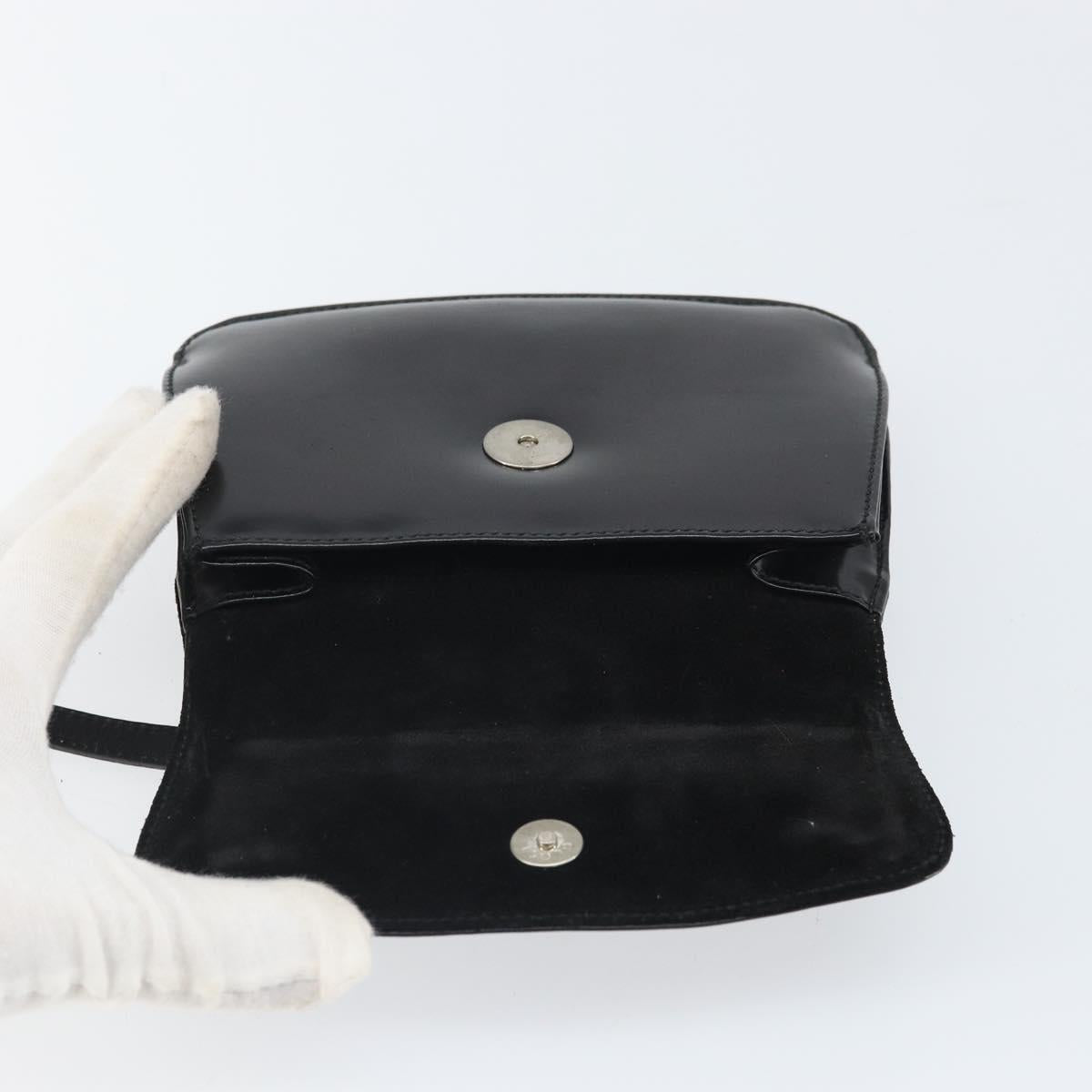 GUCCI Shoulder Bag Patent leather Black Silver Auth SW2095