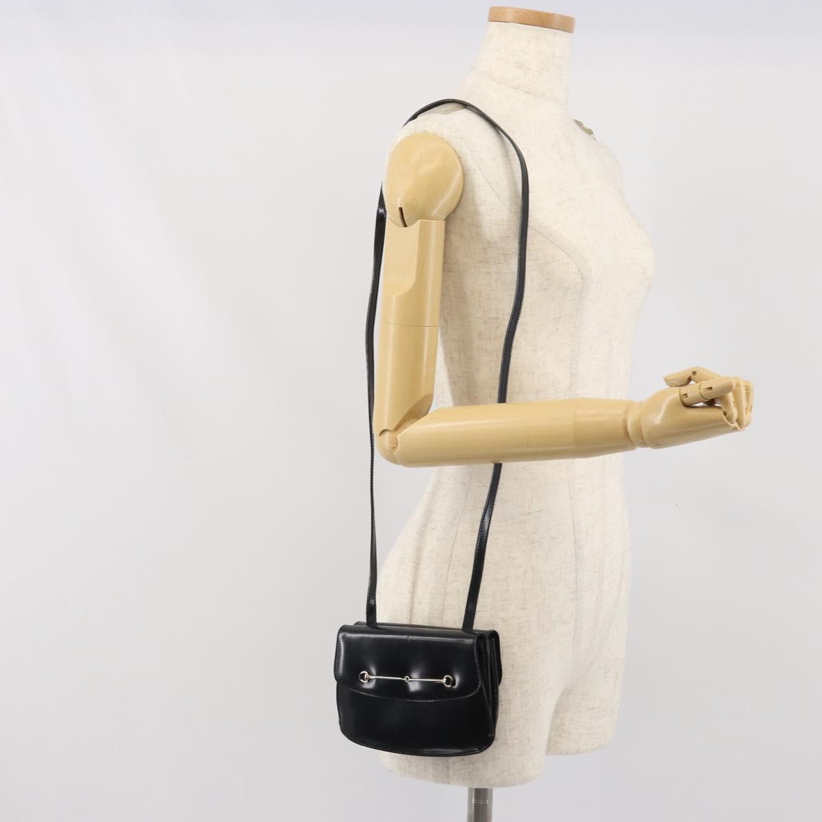 GUCCI Shoulder Bag Patent leather Black Silver Auth SW2095