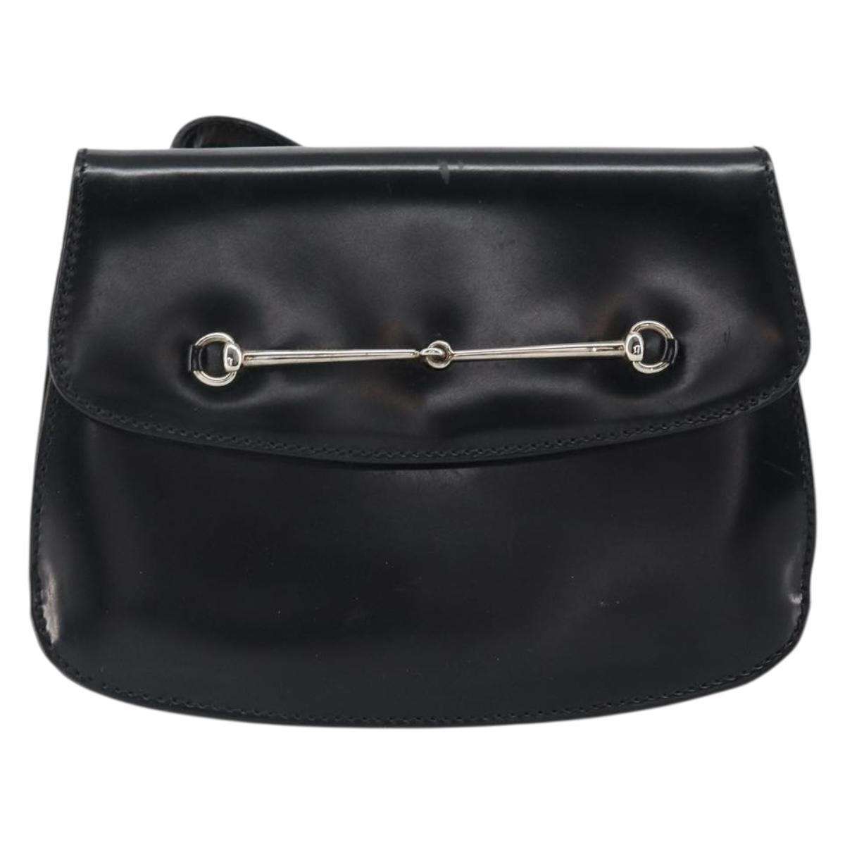 GUCCI Shoulder Bag Patent leather Black Silver Auth SW2095