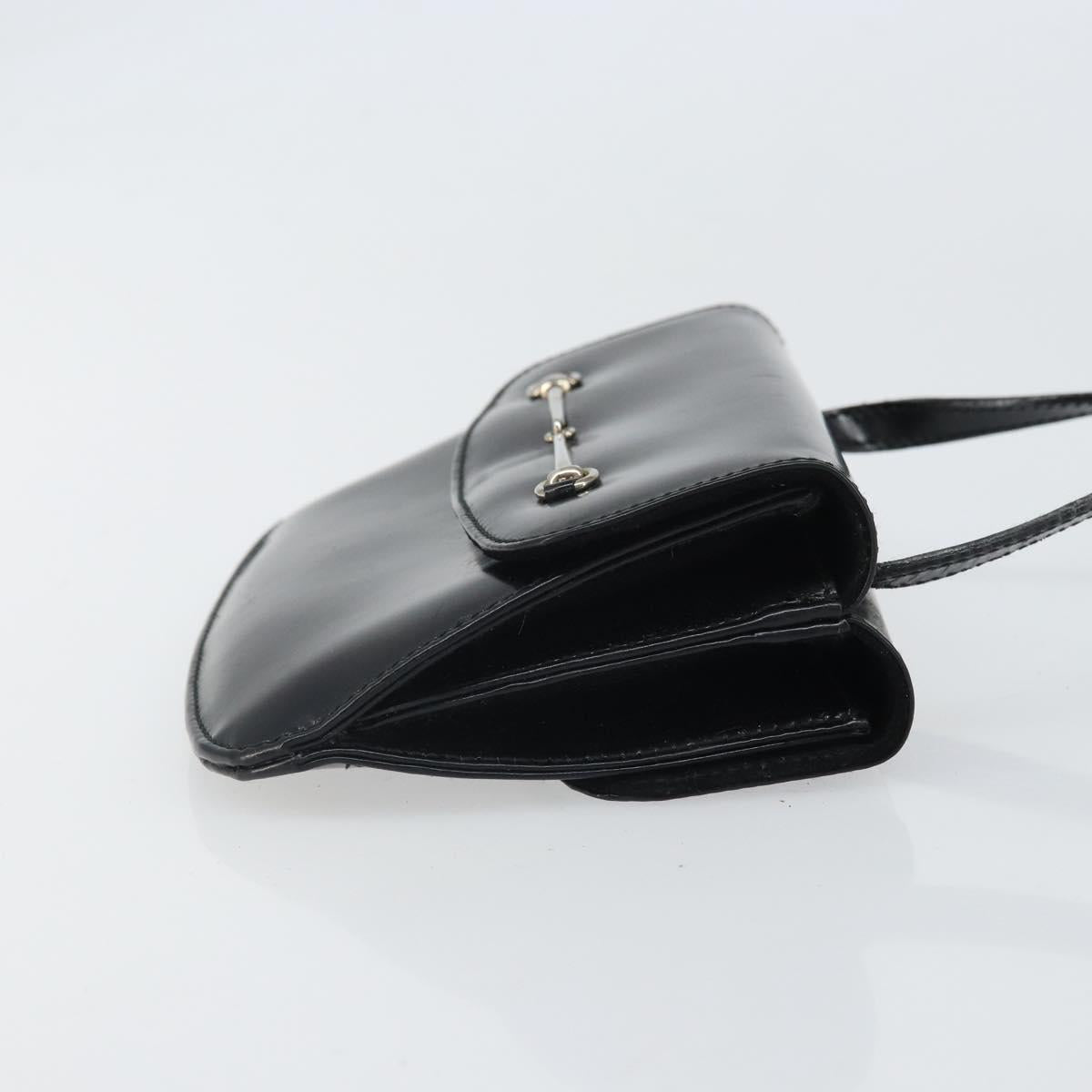 GUCCI Shoulder Bag Patent leather Black Silver Auth SW2095