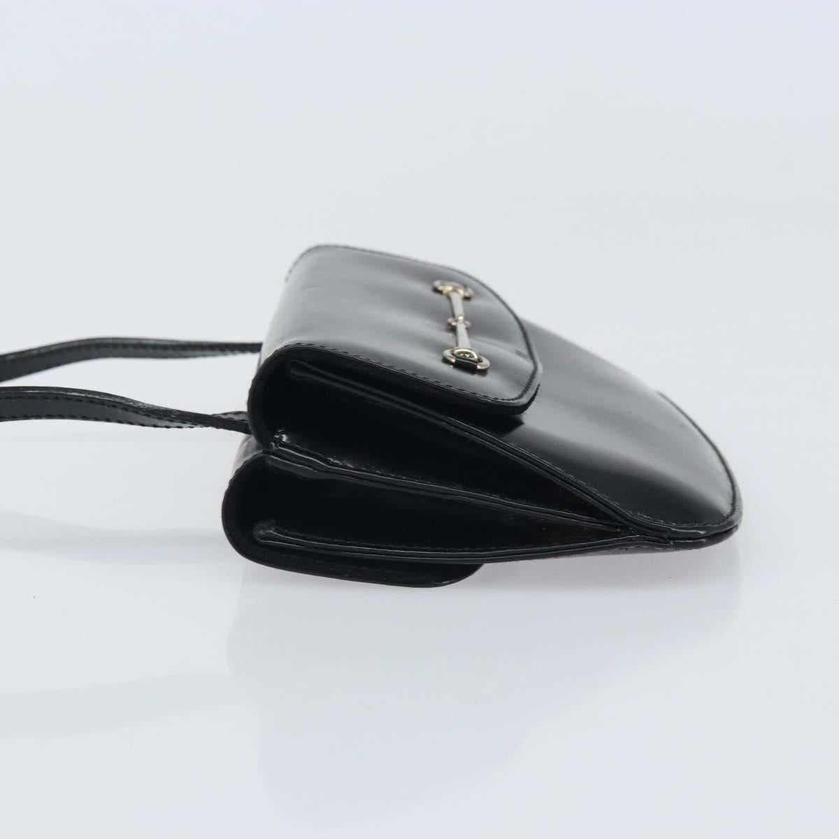 GUCCI Shoulder Bag Patent leather Black Silver Auth SW2095