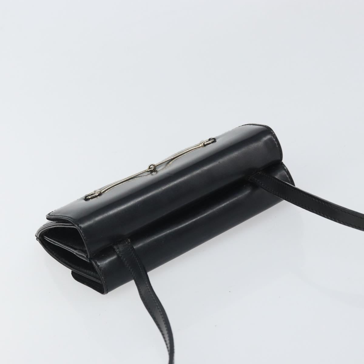 GUCCI Shoulder Bag Patent leather Black Silver Auth SW2095