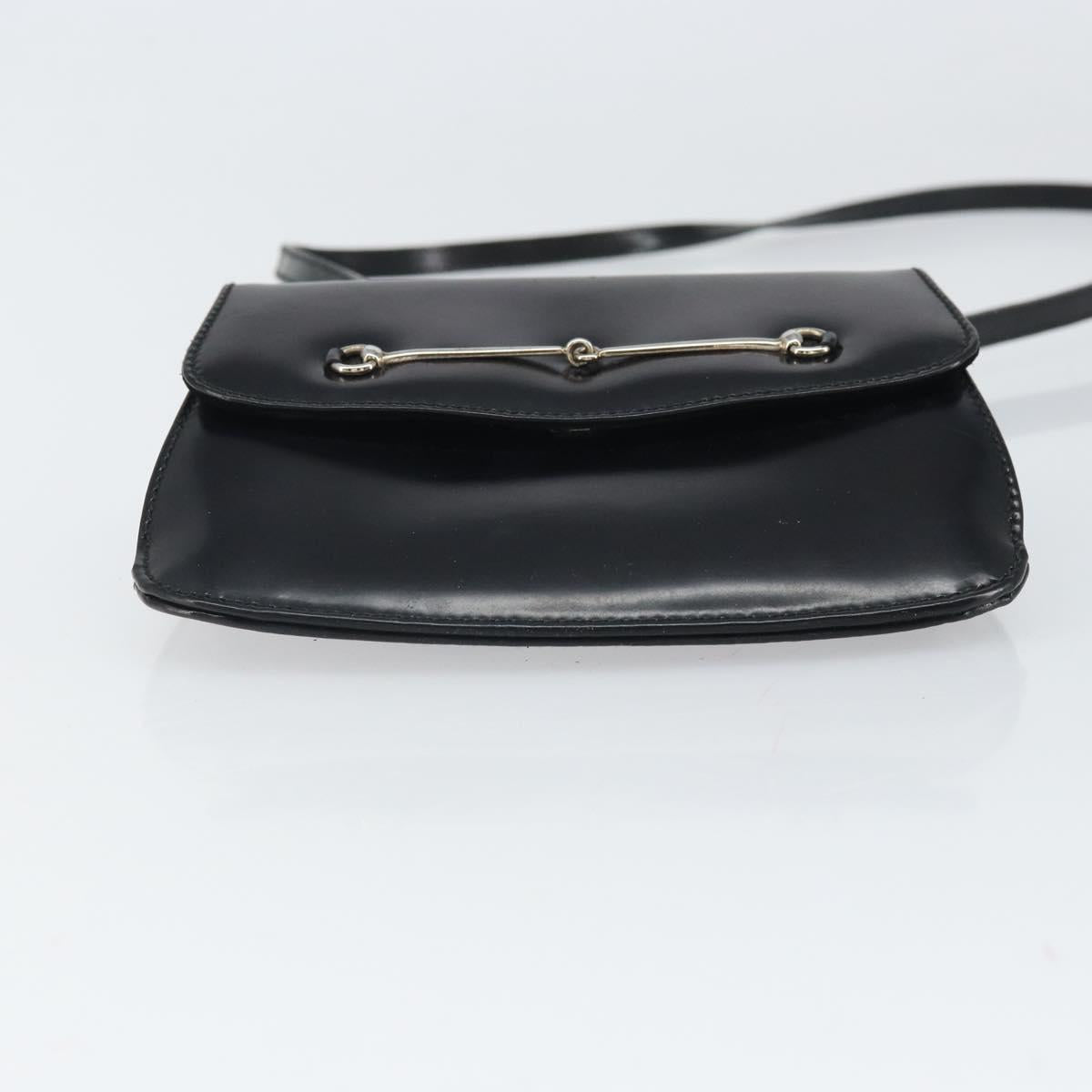 GUCCI Shoulder Bag Patent leather Black Silver Auth SW2095