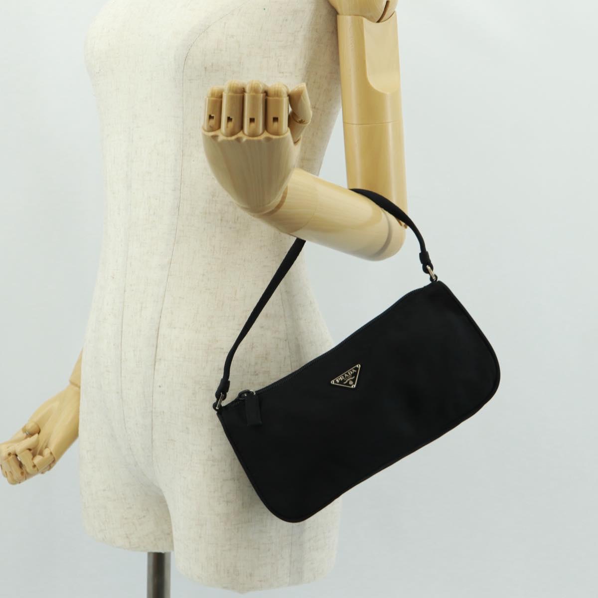 PRADA Hand Bag Nylon Black Silver Auth SW2096V