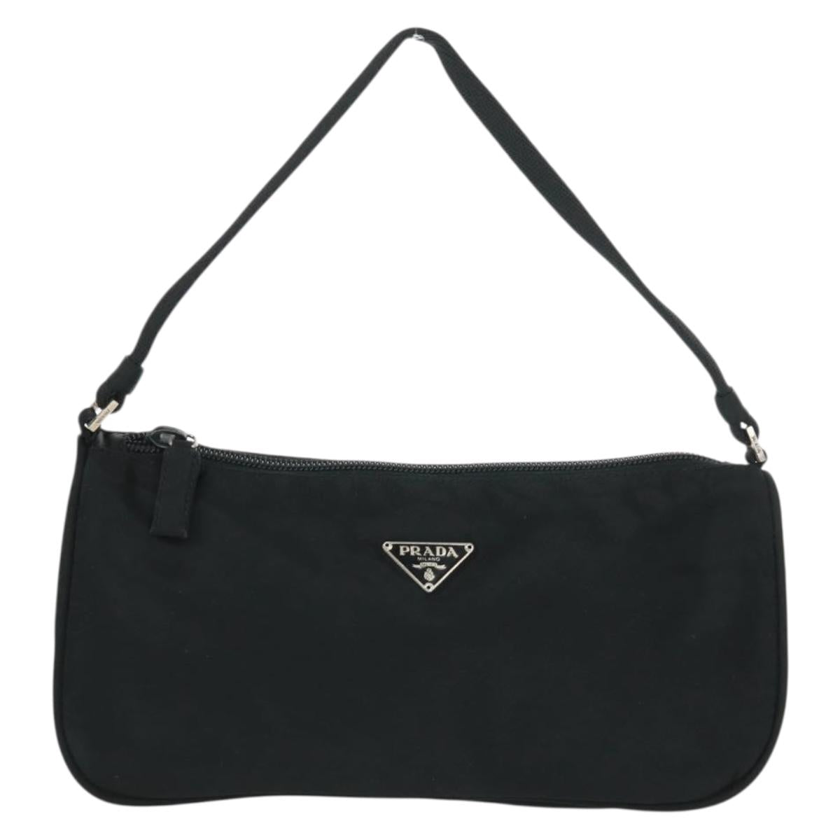 PRADA Hand Bag Nylon Black Silver Auth SW2096V