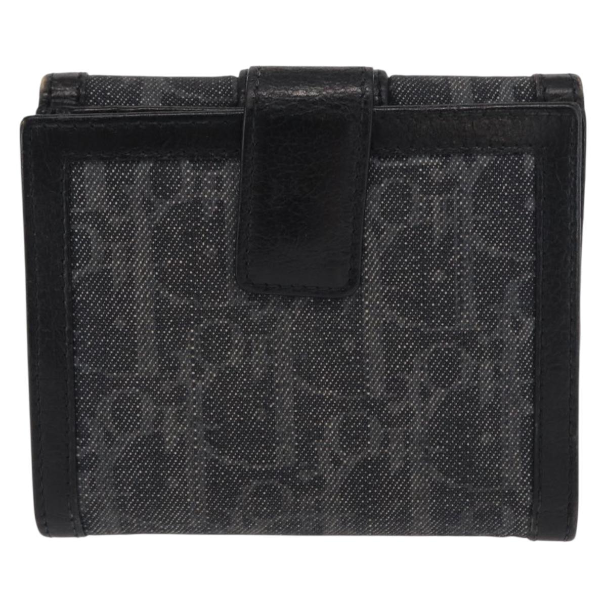 Christian Dior Trotter Canvas Trifold Wallet Black Silver Auth SW2098