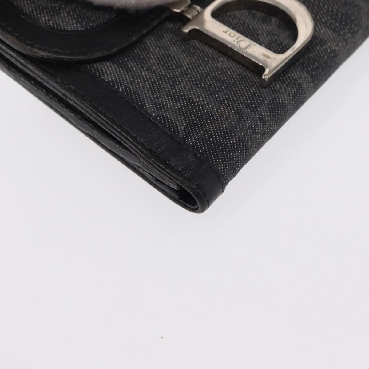 Christian Dior Trotter Canvas Trifold Wallet Black Silver Auth SW2098
