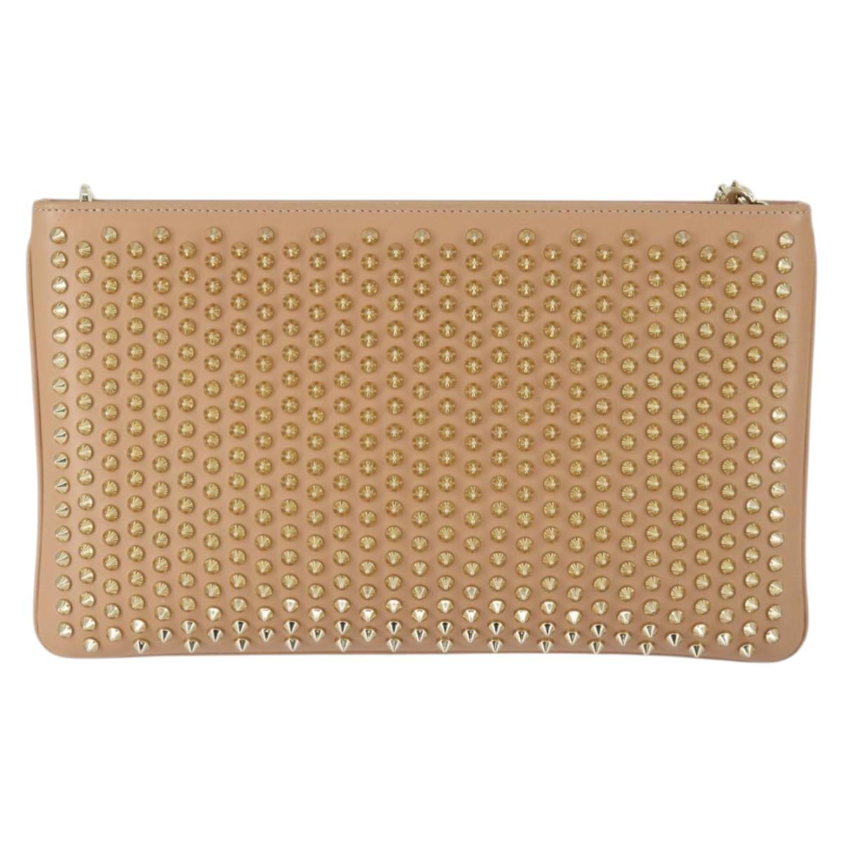 Christian Louboutin Chain Shoulder Bag Leather Beige Gold Auth SW2107V