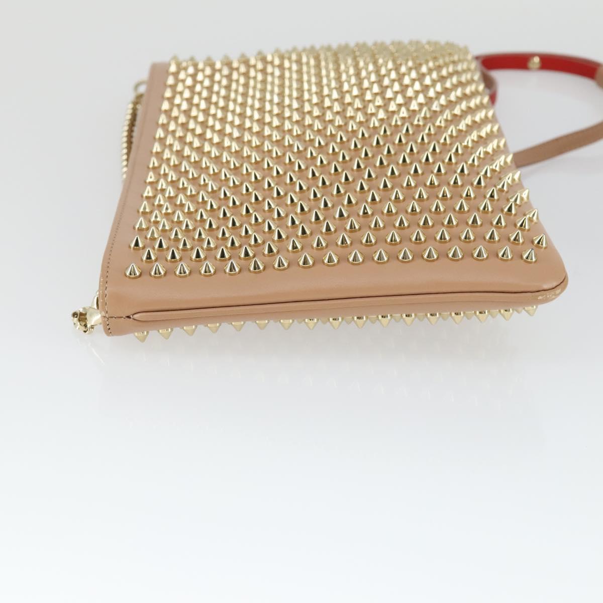 Christian Louboutin Chain Shoulder Bag Leather Beige Gold Auth SW2107V