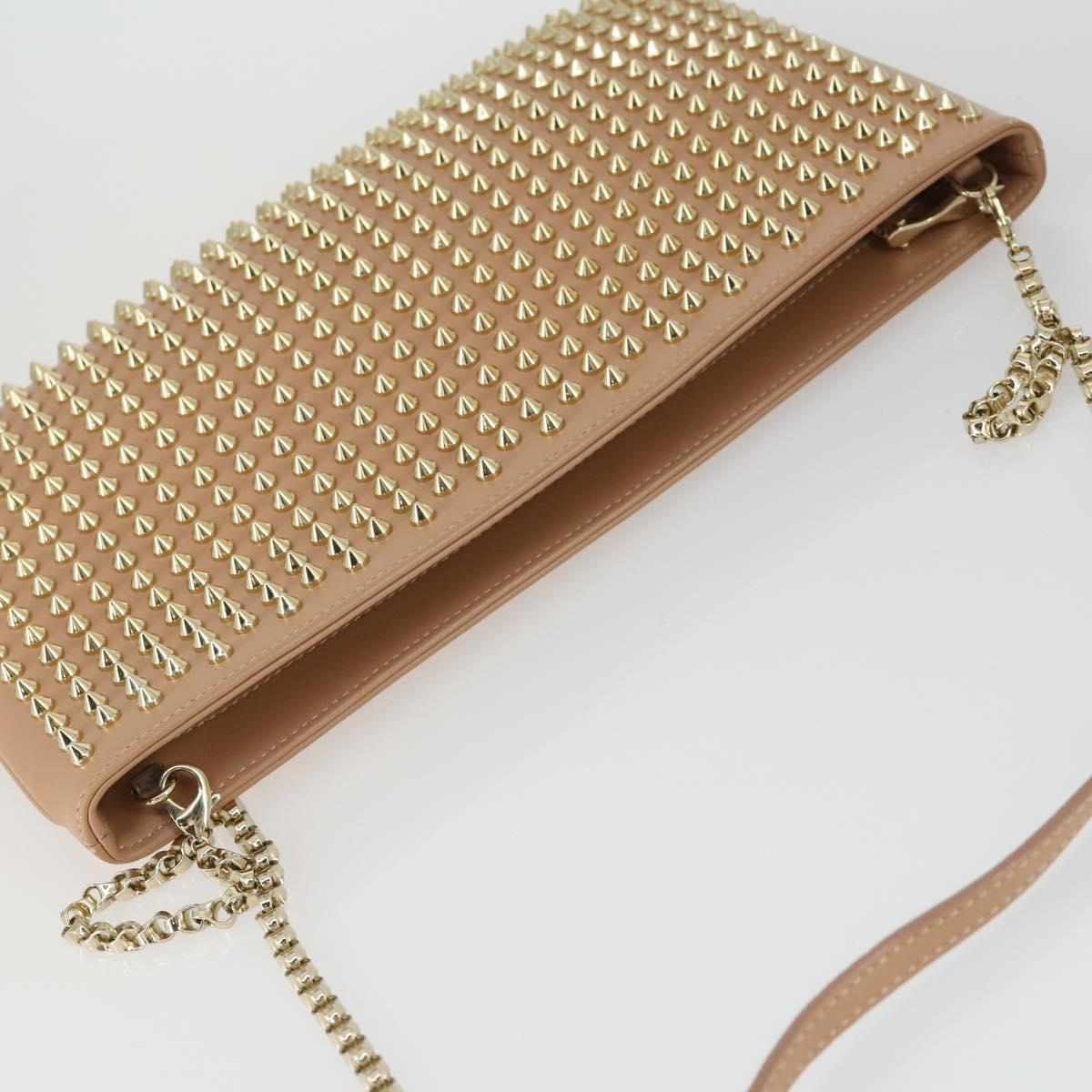 Christian Louboutin Chain Shoulder Bag Leather Beige Gold Auth SW2107V