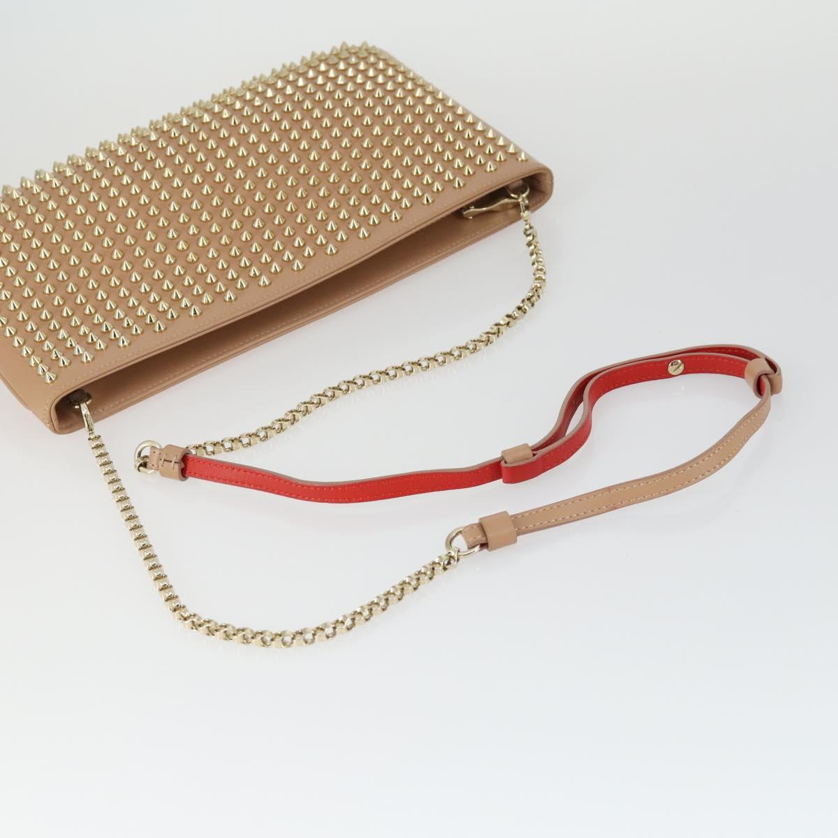 Christian Louboutin Chain Shoulder Bag Leather Beige Gold Auth SW2107V