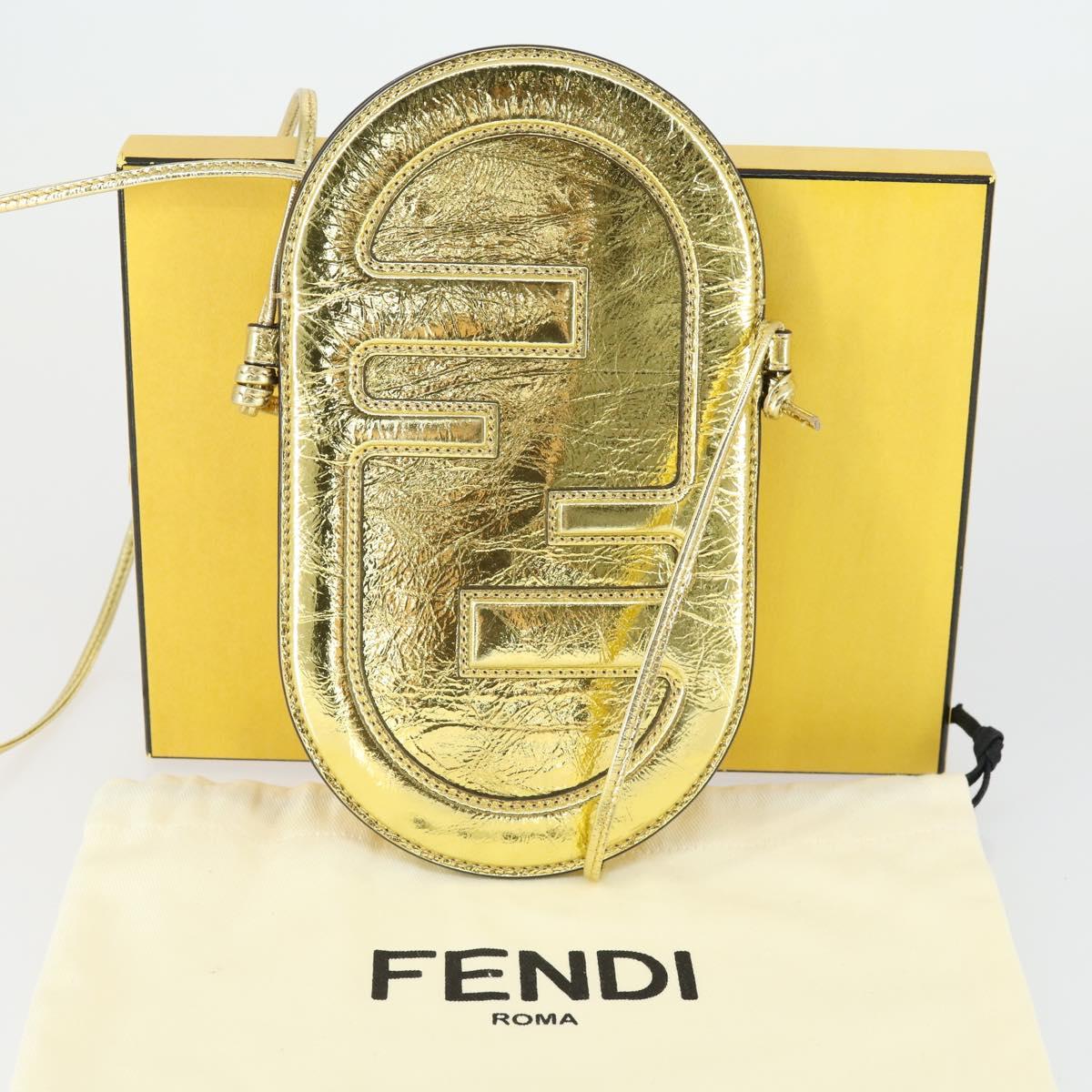 FENDI Orlock Smartphone Shoulder Case Bag Leather Gold Auth SW2114SAM