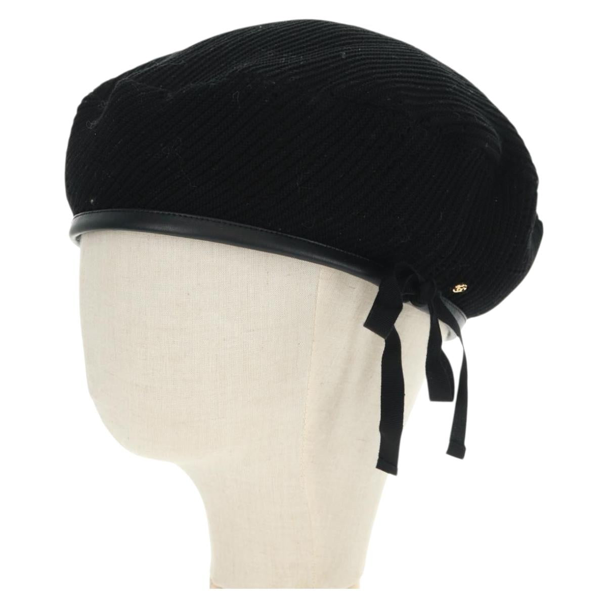 GUCCI Crochet Beret Hat Cotton L Black Auth SW2117SAM