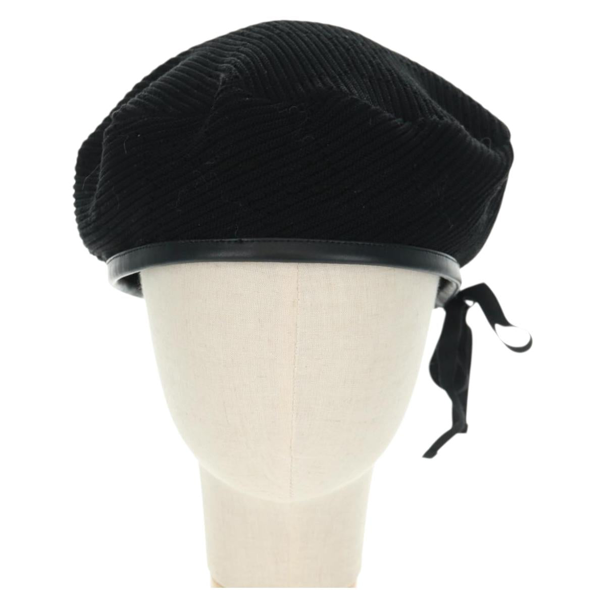 GUCCI Crochet Beret Hat Cotton L Black Auth SW2117SAM