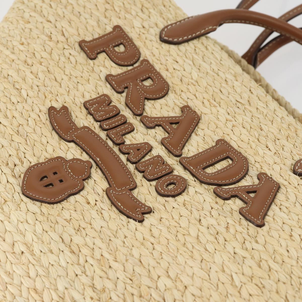 PRADA Large Tote Bag Raffia Beige Auth SW2119SAM