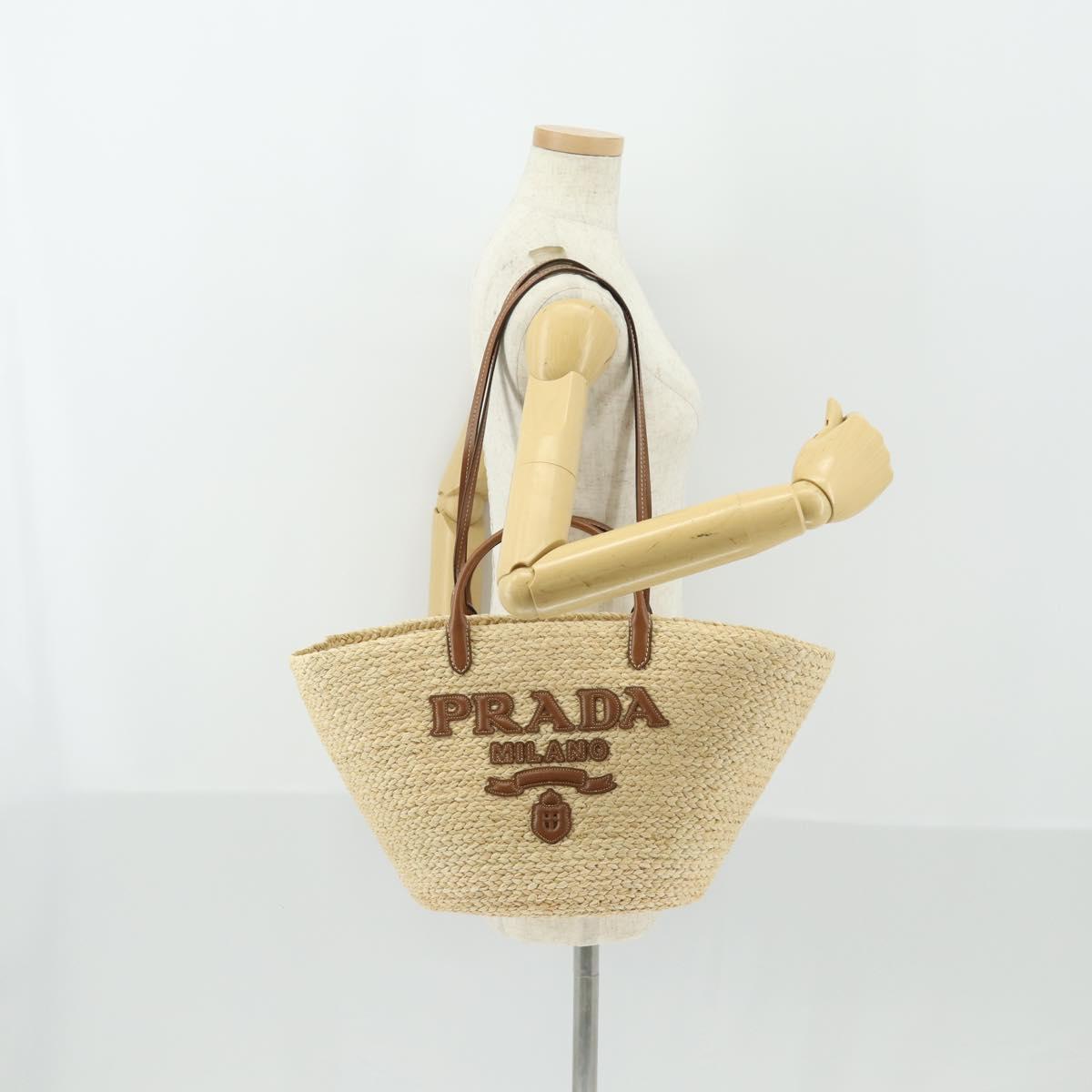 PRADA Large Tote Bag Raffia Beige Auth SW2119SAM