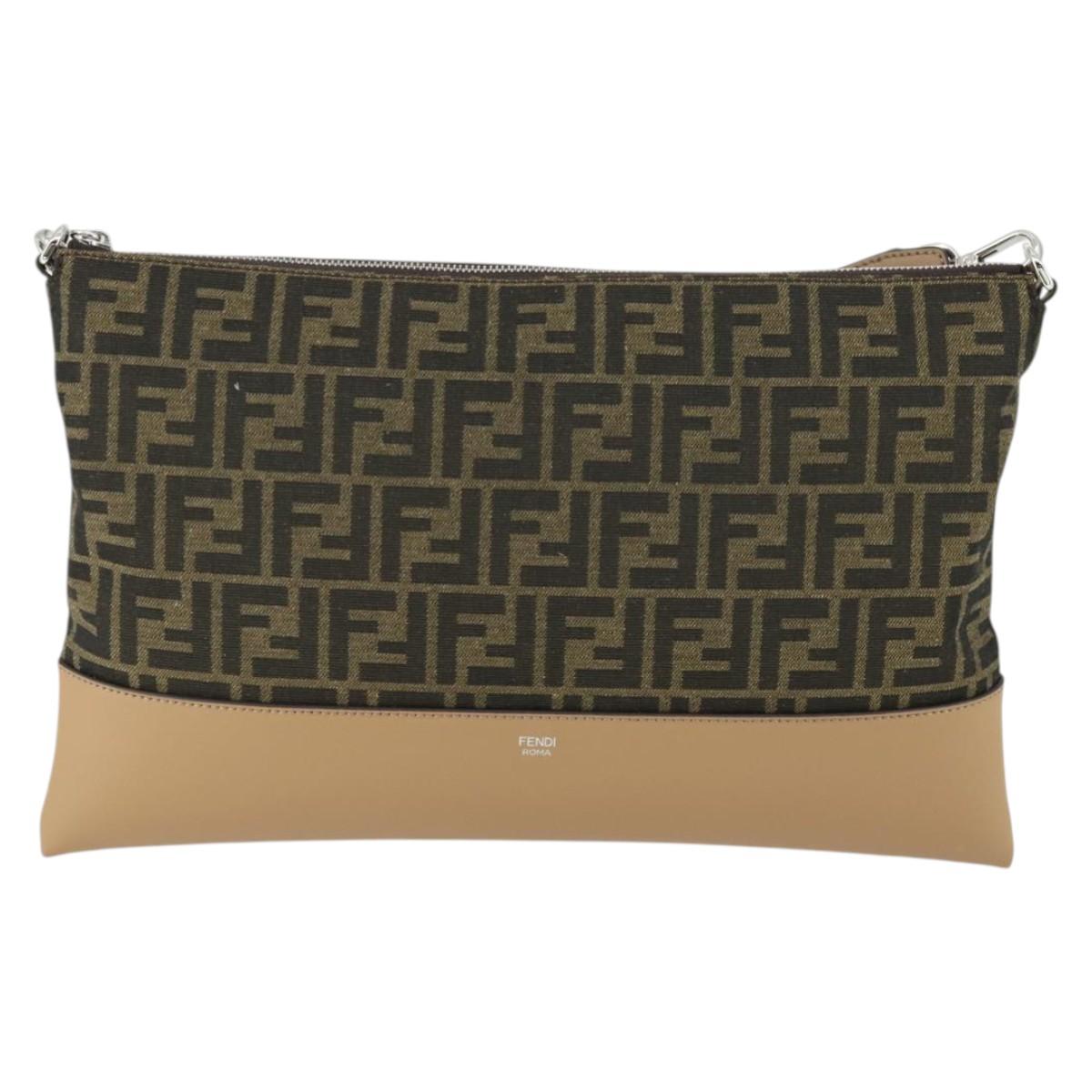 FENDI Zucca Canvas Shoulder Bag Black Brown Silver Auth SW2121SAM