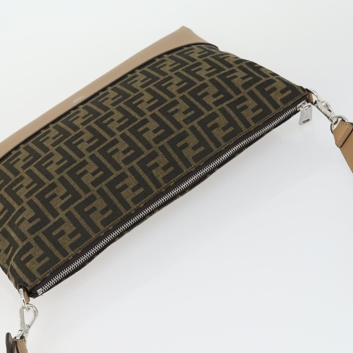 FENDI Zucca Canvas Shoulder Bag Black Brown Silver Auth SW2121SAM