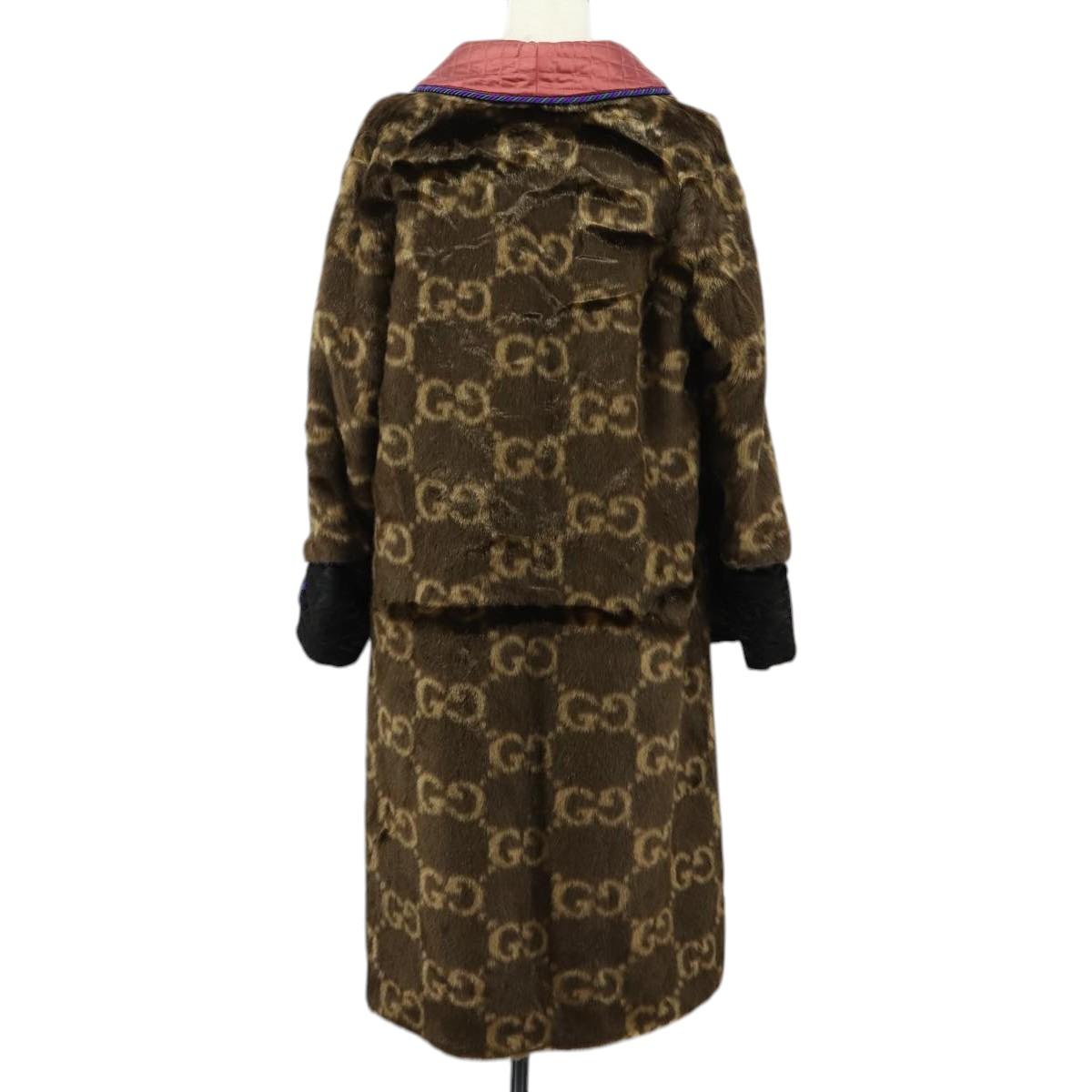 GUCCI GG Canvas Fur Coat Teddy Bear Applique Jacket Brown Auth SW2127SM